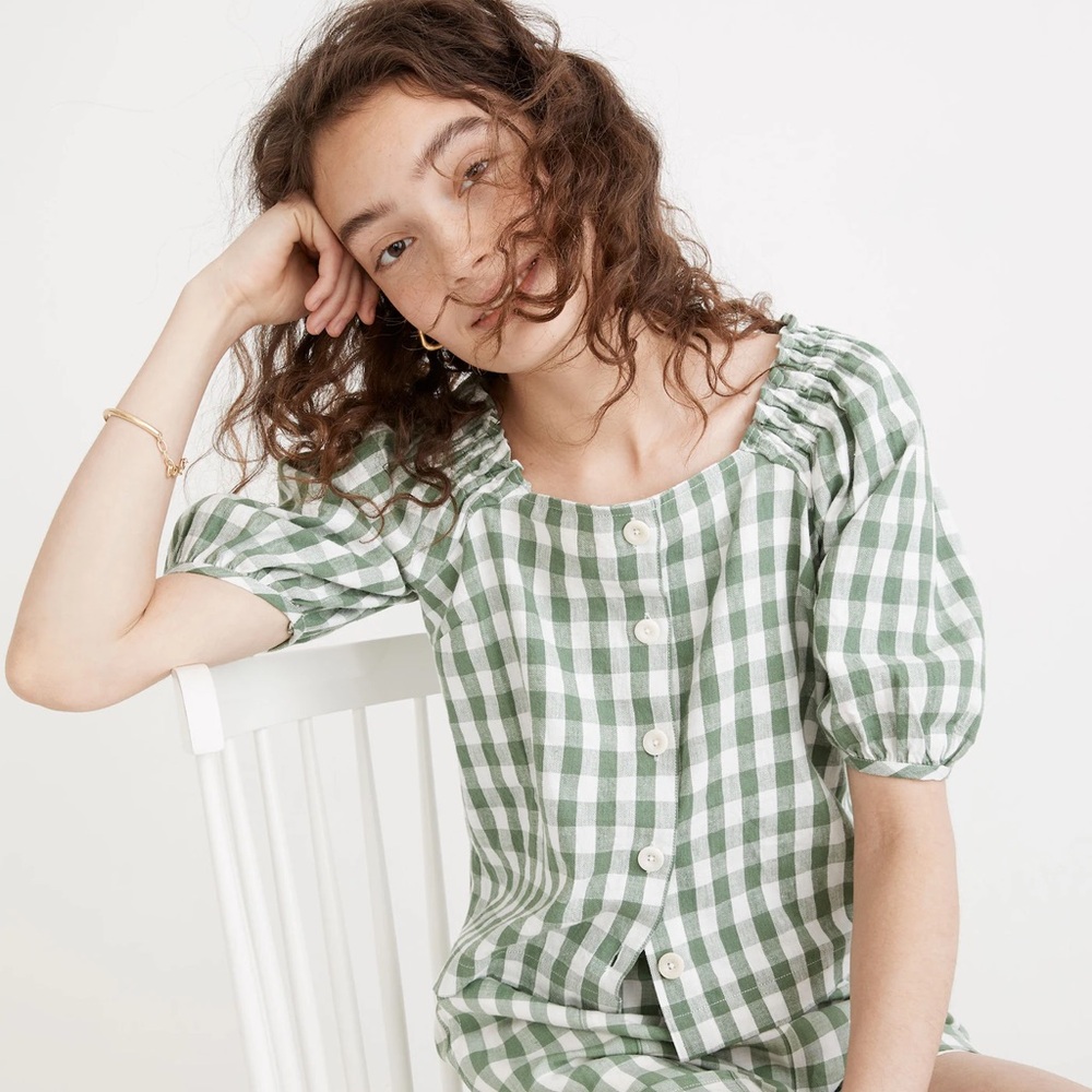 Like New Madewell Linen Blend Gingham Check Set